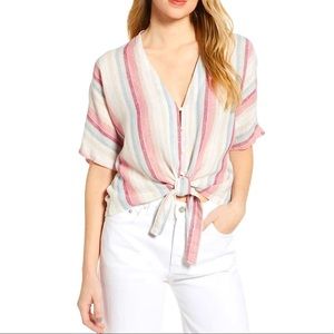 Rails Thea Tie-Front Striped Linen Blouse Size S